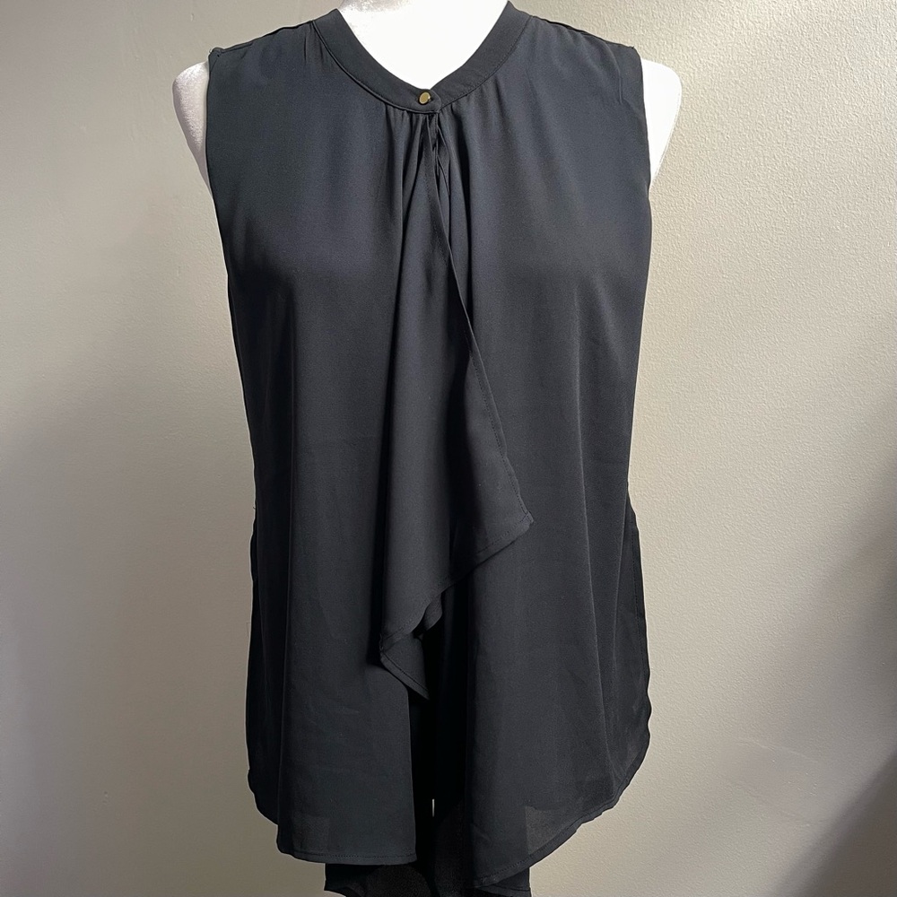 Harve Bernard Black Chiffon Drape Panel Sleeveless Blouse - small